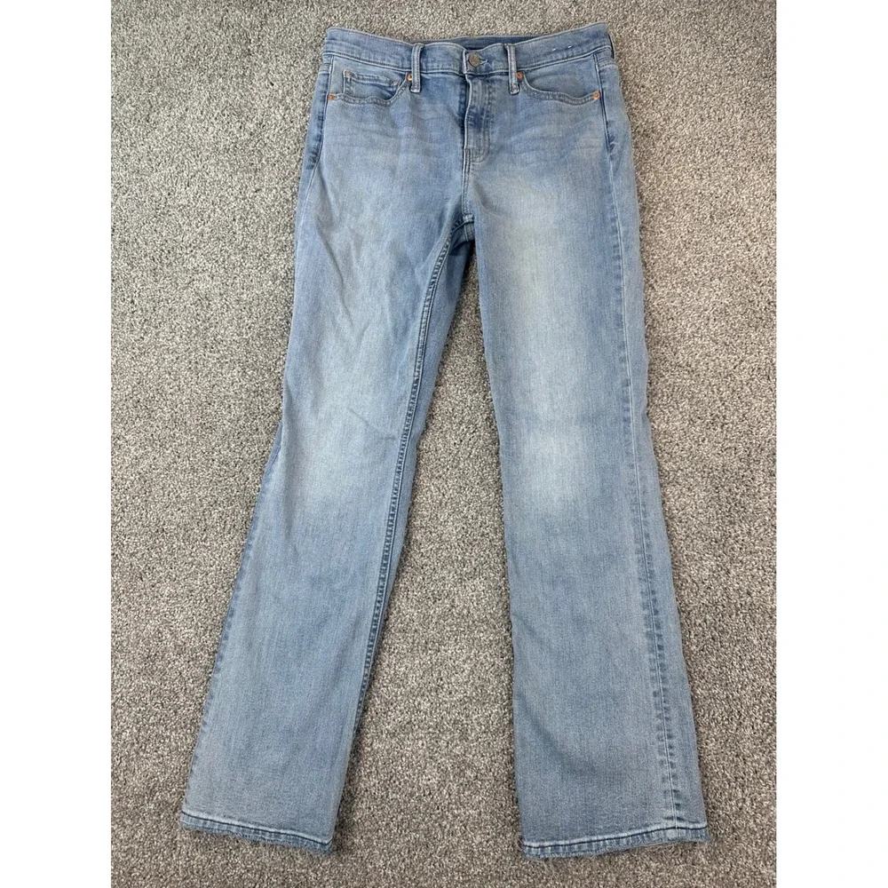 Gap Baby Boot Mid Rise Jeans Size 31 12R Tall Light Wash Raw Hem Stretch Denim - Picture 2 of 9